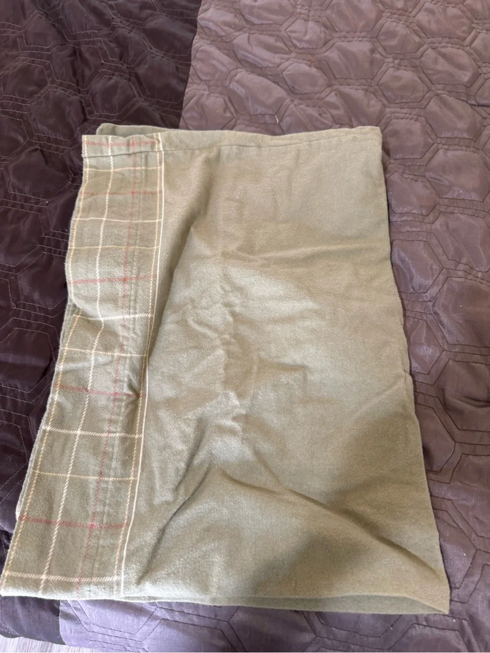 Woolrich Olive Green Pillow Sham with Plaid Trim